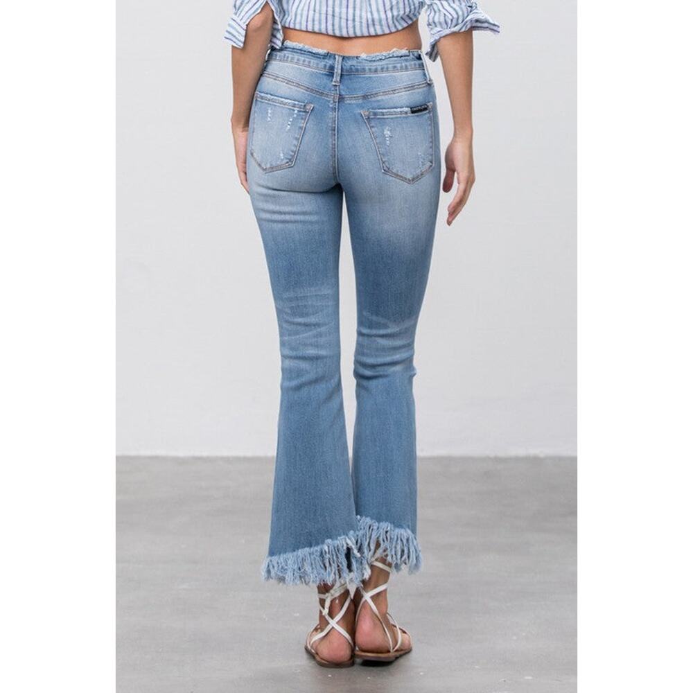 Insane Gene Mid Rise Long Bottom Frayed Crop Flare Jeans - INI90R - Size 5/26 - Picture 13 of 13